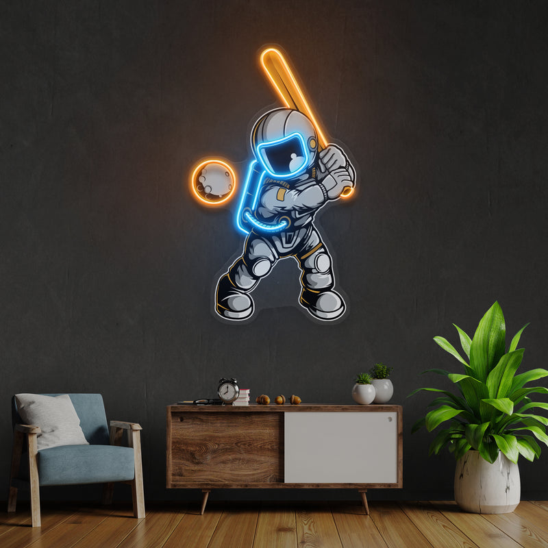Astronaut Playing Baseball Artwork Led Neon Sign Light