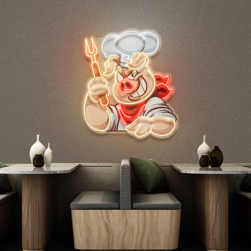 Custom Name Chef Pig With Evil Smile Artwork Led Neon Sign Light