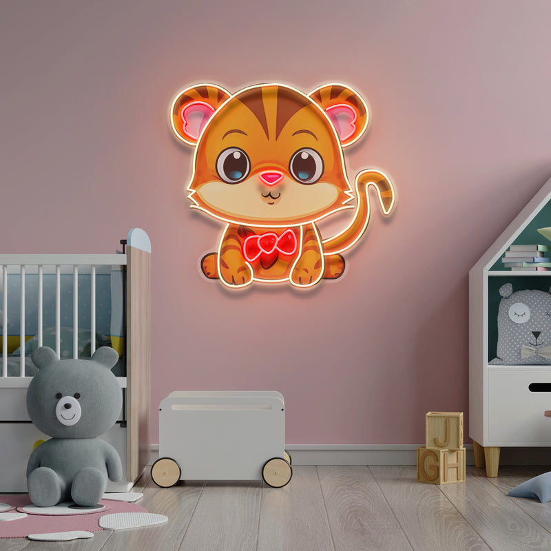 Custom Name Cute Baby Tiger Artwork Led Neon Sign Light