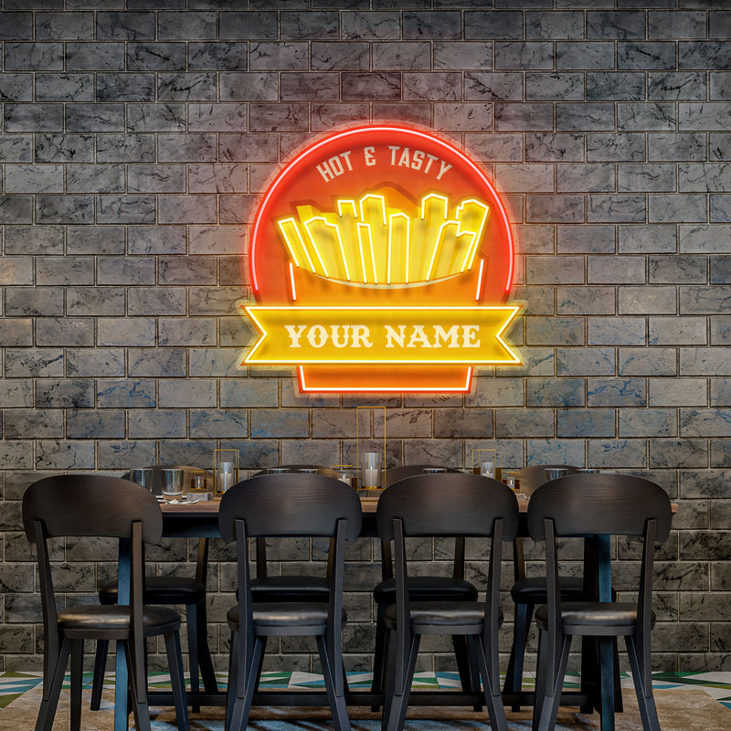 Custom Name Fast Food Restaurant With French Fries Led Neon Sign Light