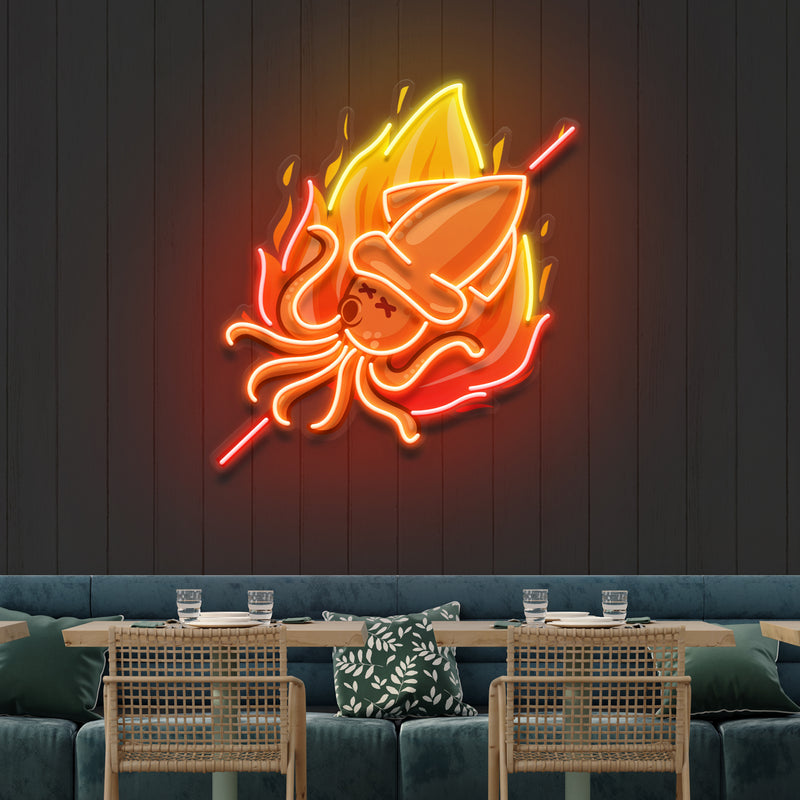 Custom Name Grill Squid Logo Artwork Led Neon Sign Light