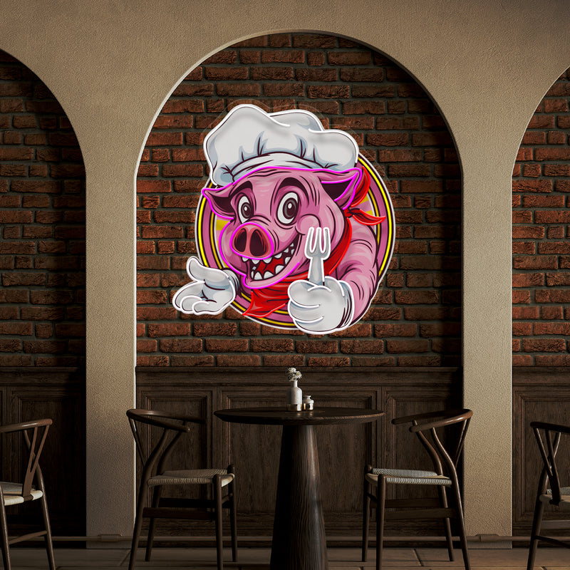 Custom Name Pig Chef Mascot Artwork Led Neon Sign Light