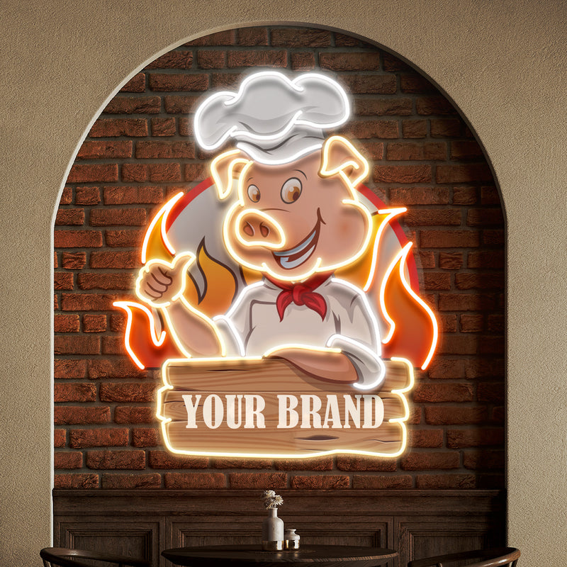 Custom Name Porky BBQ Logo Artwork Led Neon Sign Light