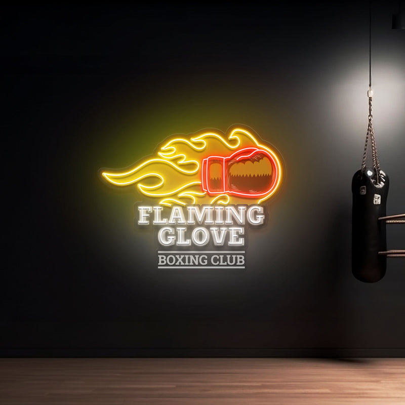 Logo Flaming Glove Boxing Club Artwork Led Neon Sign Light