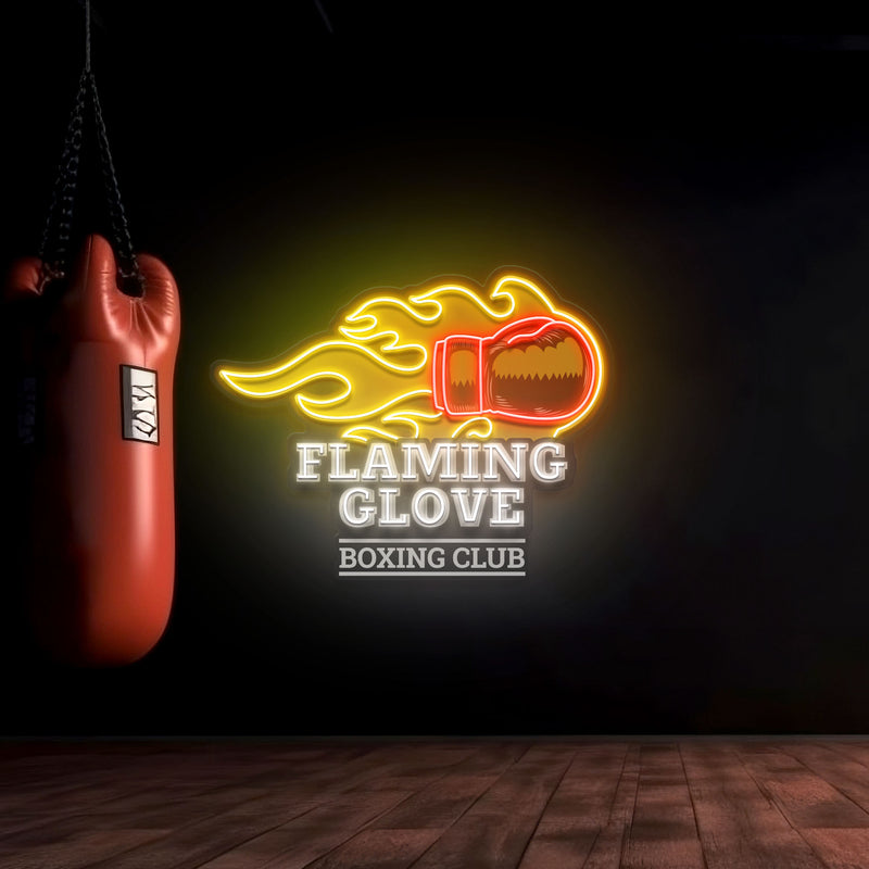 Logo Flaming Glove Boxing Club Artwork Led Neon Sign Light