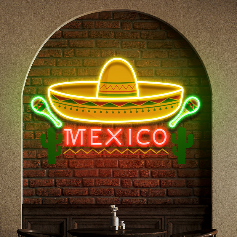 Custom Name Mexican Hat Logo Sombrero Artwork Led Neon Sign Light