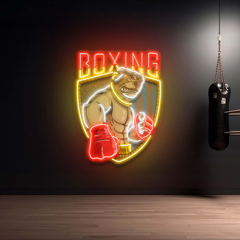 Pitbull Boxing American Mascot Artwork Led Neon Sign Light