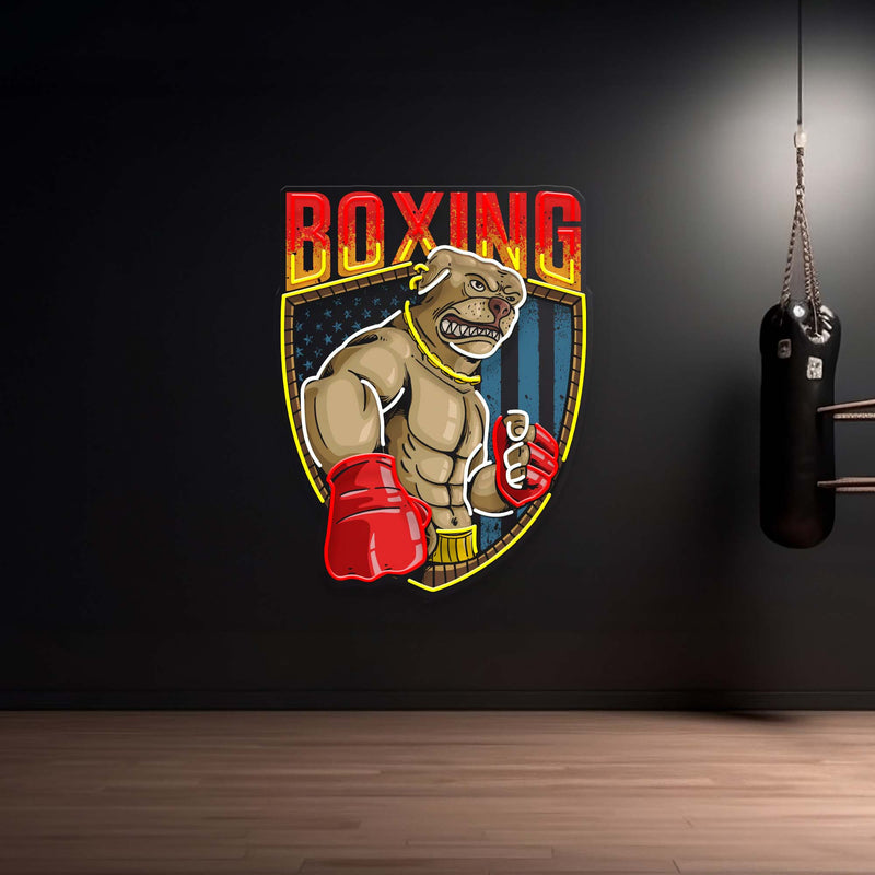 Pitbull Boxing American Mascot Artwork Led Neon Sign Light