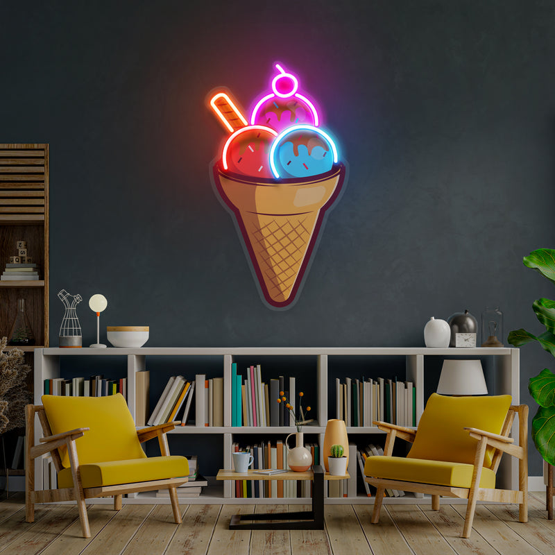 Rainbow IceCream Cones Artwork Led Neon Sign Light