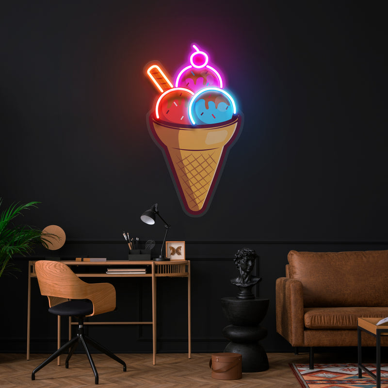 Rainbow IceCream Cones Artwork Led Neon Sign Light