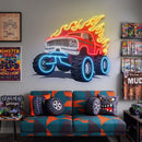 Flaming Monster Truck Neon Sign – Off-Road LED Wall Art