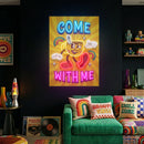 Retro Cartoon Neon Sign – “Come With Me” Groovy Wall Art