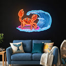 Surfing Crab Neon Sign – Ocean LED Wall Art for Beach Decor