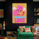 Retro Love Neon Sign – “Sending Love” Cartoon Heart LED Wall Art