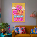 Retro Love Neon Sign – “Sending Love” Cartoon Heart LED Wall Art