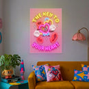 Romantic Neon Sign – “The Key to Your Heart” Retro LED Wall Art