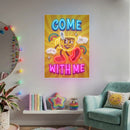 Retro Cartoon Neon Sign – “Come With Me” Groovy Wall Art