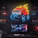 Flaming Monster Truck Neon Sign – Off-Road LED Wall Art