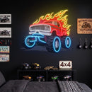 Flaming Monster Truck Neon Sign – Off-Road LED Wall Art