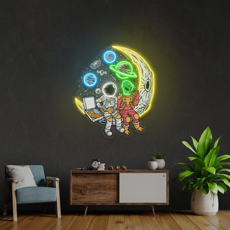 Astronaut And Alien Chill Together Pop Art Led Neon Sign Light