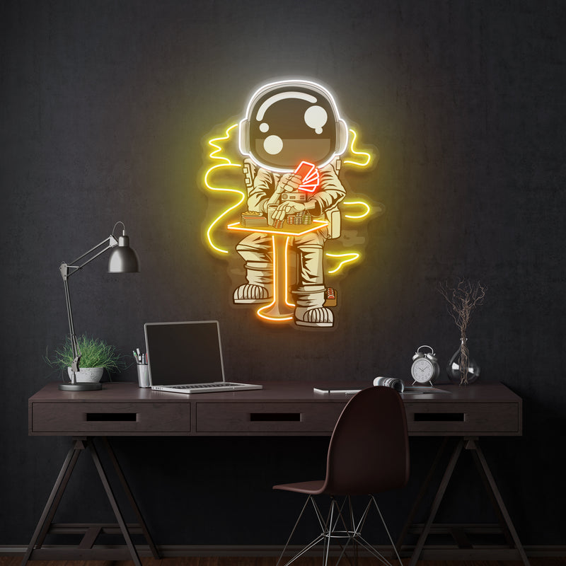 Astronaut Playing A Game Of Poker In Space Artwork Led Neon Sign Light