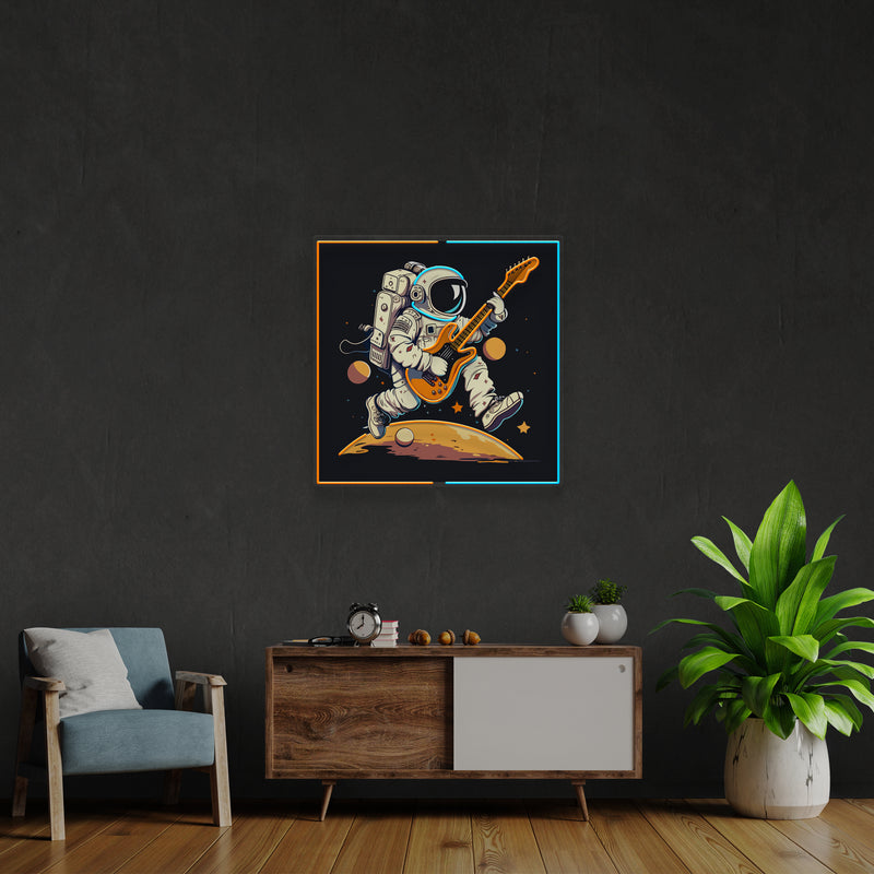 Astronaut Playing Guitar On Moon Artwork Led Neon Sign Light