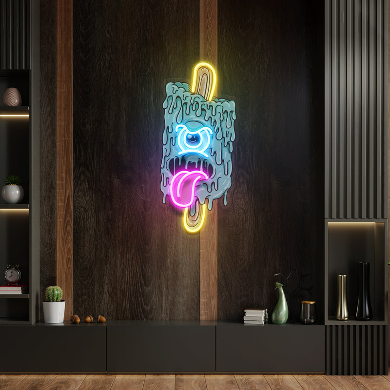 Blue Ice Cream With Face Artwork Led Neon Sign Light