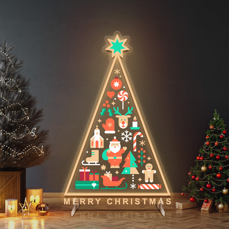 Christmas Tree LED Neon Sign with Holiday Icons