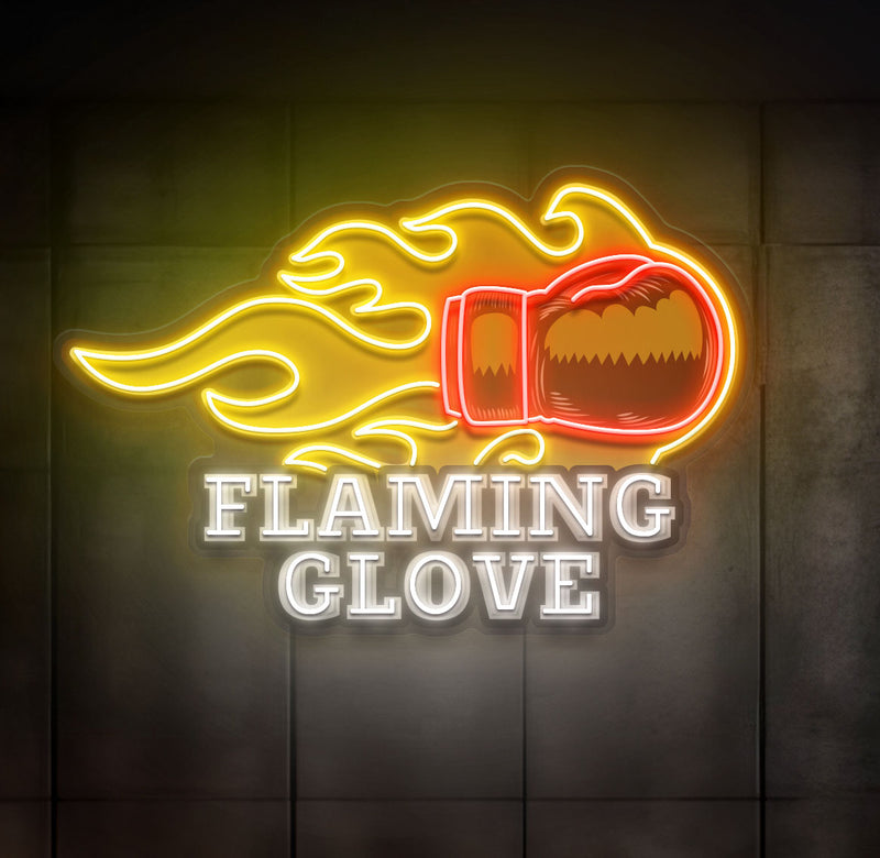 Custom Logo Flaming Glove Boxing Club Artwork Led Neon Sign Light