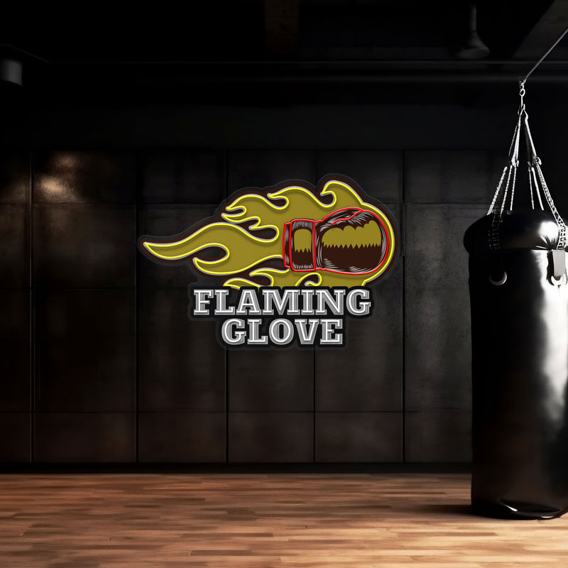 Custom Logo Flaming Glove Boxing Club Artwork Led Neon Sign Light