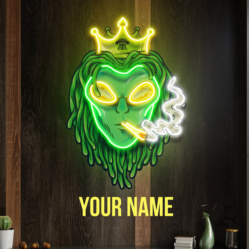 Custom Name Alien Dreadlock King weed Smoke Artwork Led Neon Sign Light