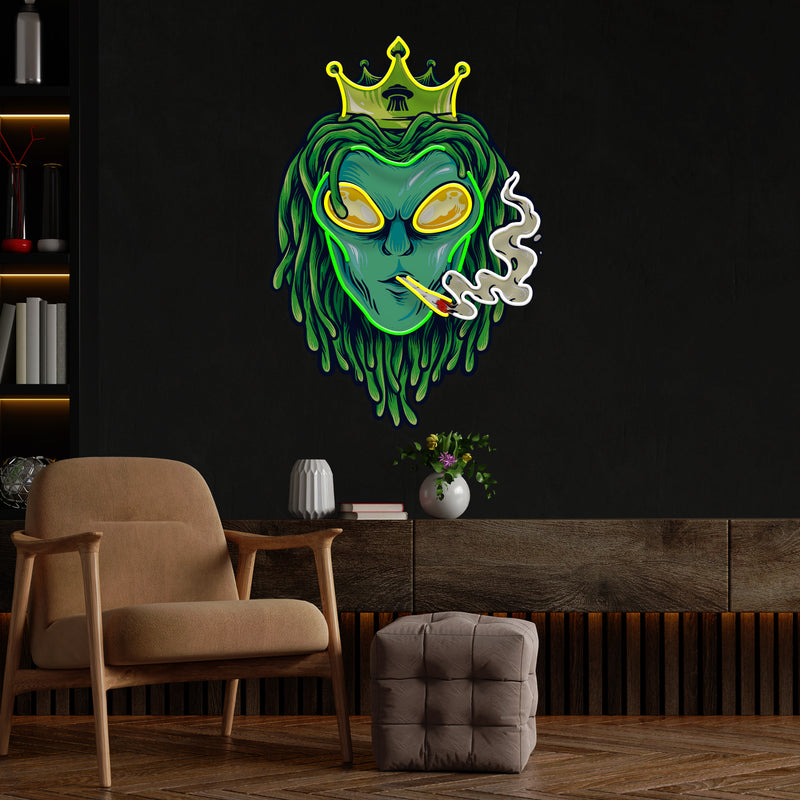 Custom Name Alien Dreadlock King weed Smoke Artwork Led Neon Sign Light