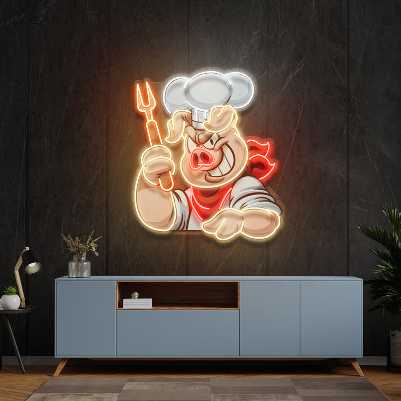 Custom Name Chef Pig With Evil Smile Artwork Led Neon Sign Light
