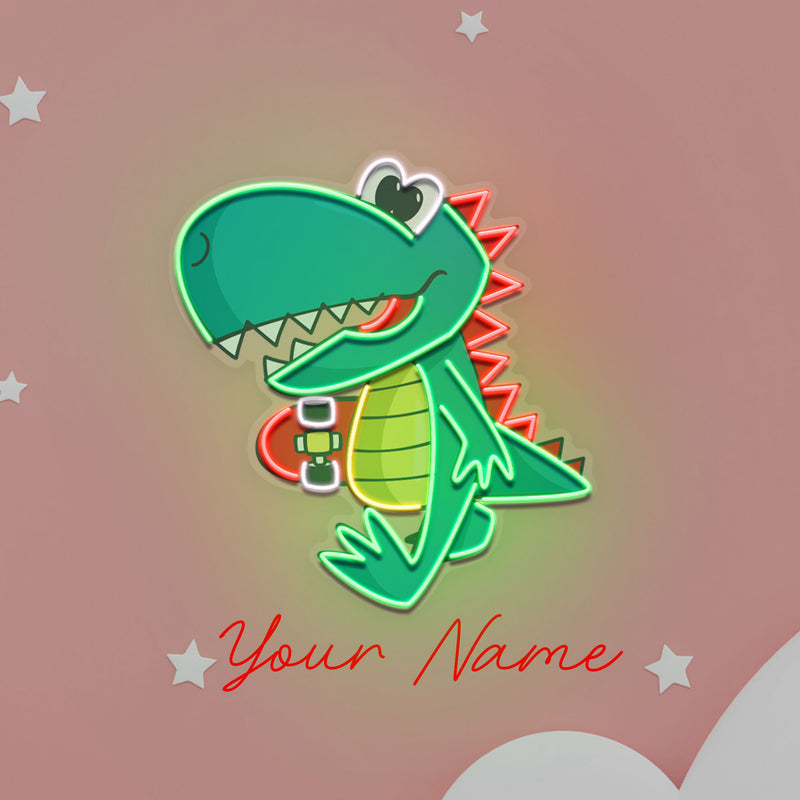 Custom Name Cool Dinosaur Boy Artwork Led Neon Sign Light