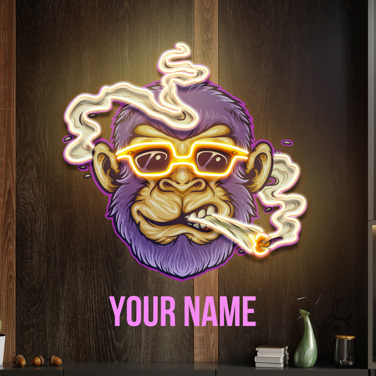 pothead names for animals Custom Name Cool Monkey Stoner Cannabis Smoking Artwork Led Neon Sign