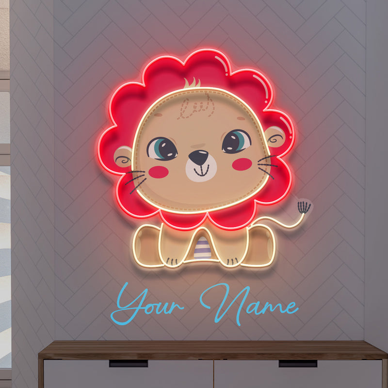 Custom Name Cute Baby Lion Artwork Led Neon Sign Light