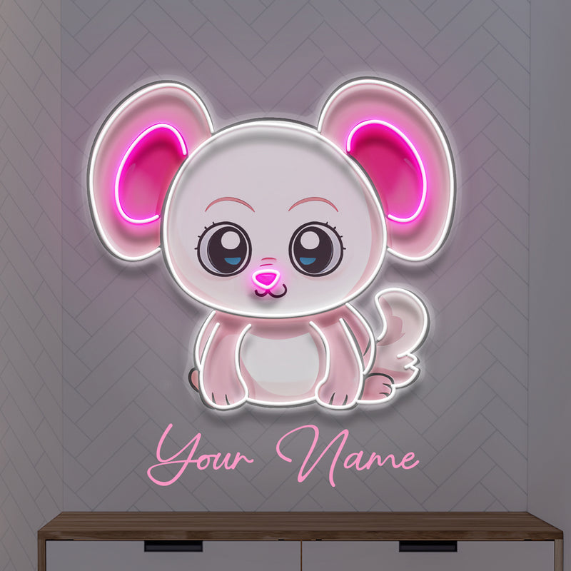 Custom Name Cute Baby Pink Mouse Artwork Led Neon Sign Light