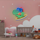Custom Name Cute Cartoon Dinosaur Surfing On Artwork Led Neon Sign Light