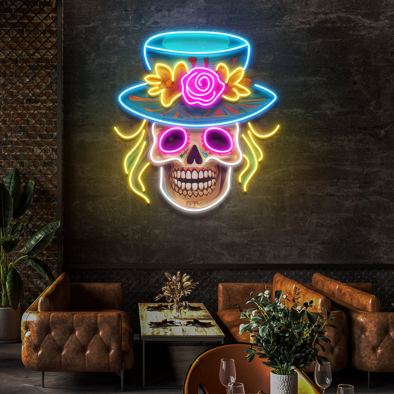 Custom Name Dead Day Party Sugar Skull Or Halloween Decor Artwork Led Neon Sign Light