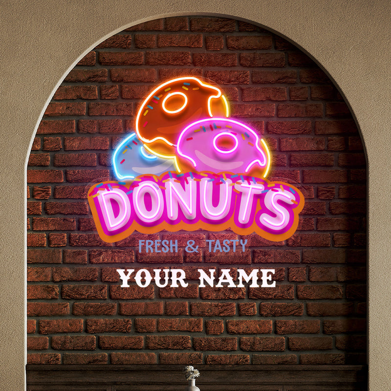 Custom Name Fast Food Restaurant With Donut Led Neon Sign Light