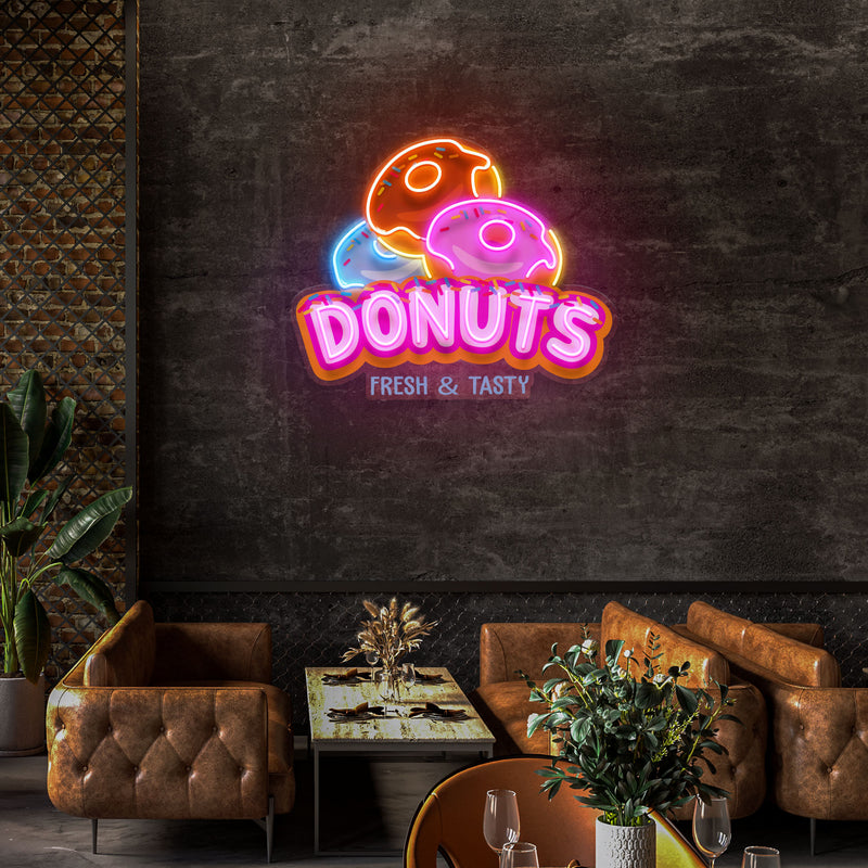 Custom Name Fast Food Restaurant With Donut Led Neon Sign Light