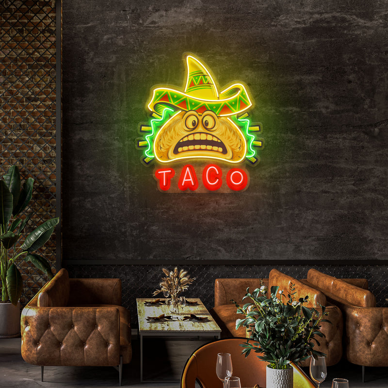 Custom Name Funny Tacos Mexican Fast Food Artwork Led Neon Sign Light