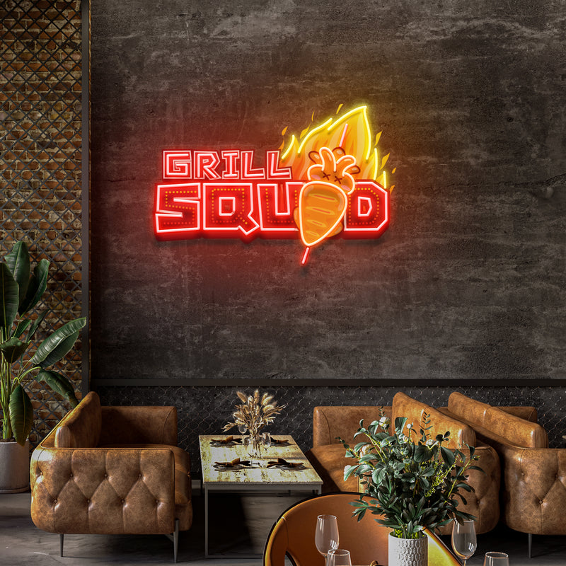 Custom Name Grill Squid Artwork Led Neon Sign Light