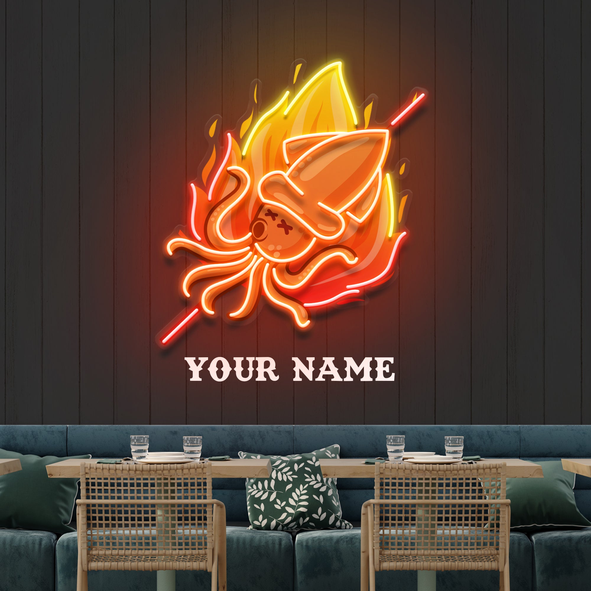 Squid Sign Design Custom Name Grill Squid Logo Artwork Led Neon Sign Light
