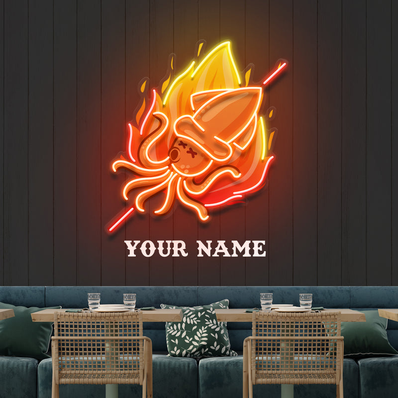 Custom Name Grill Squid Logo Artwork Led Neon Sign Light