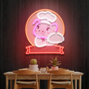 Custom Name Logo Cute And Friendly Pig Chef Holds Artwork Led Neon Sign Light