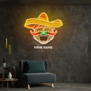 Custom Name Mexican Chef Cook Sombrero With Chili Decor Artwork Led Neon Sign Light