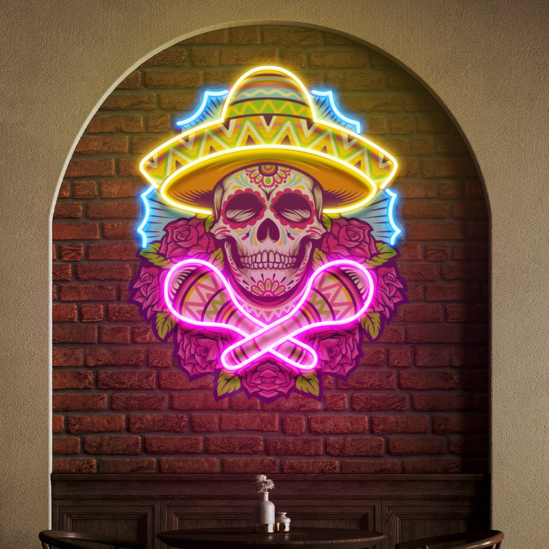 Custom Name Mexican Dia De Los Muertos Skull Artwork Led Neon Sign Light