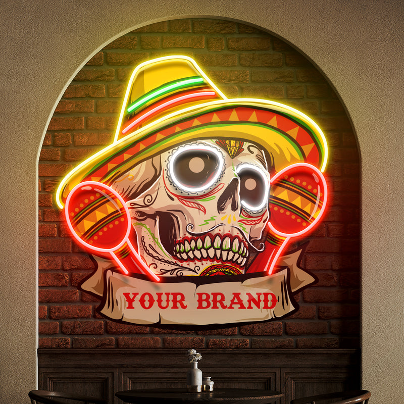 Custom Name Mexican With Skull Artwork Led Neon Sign Light
