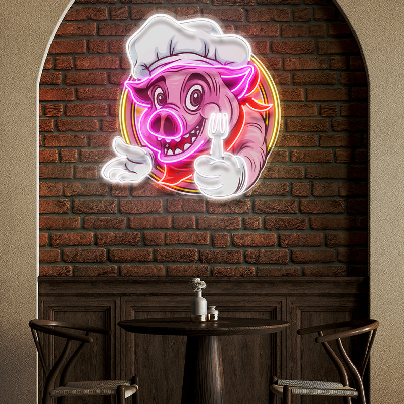 Custom Name Pig Chef Mascot Artwork Led Neon Sign Light